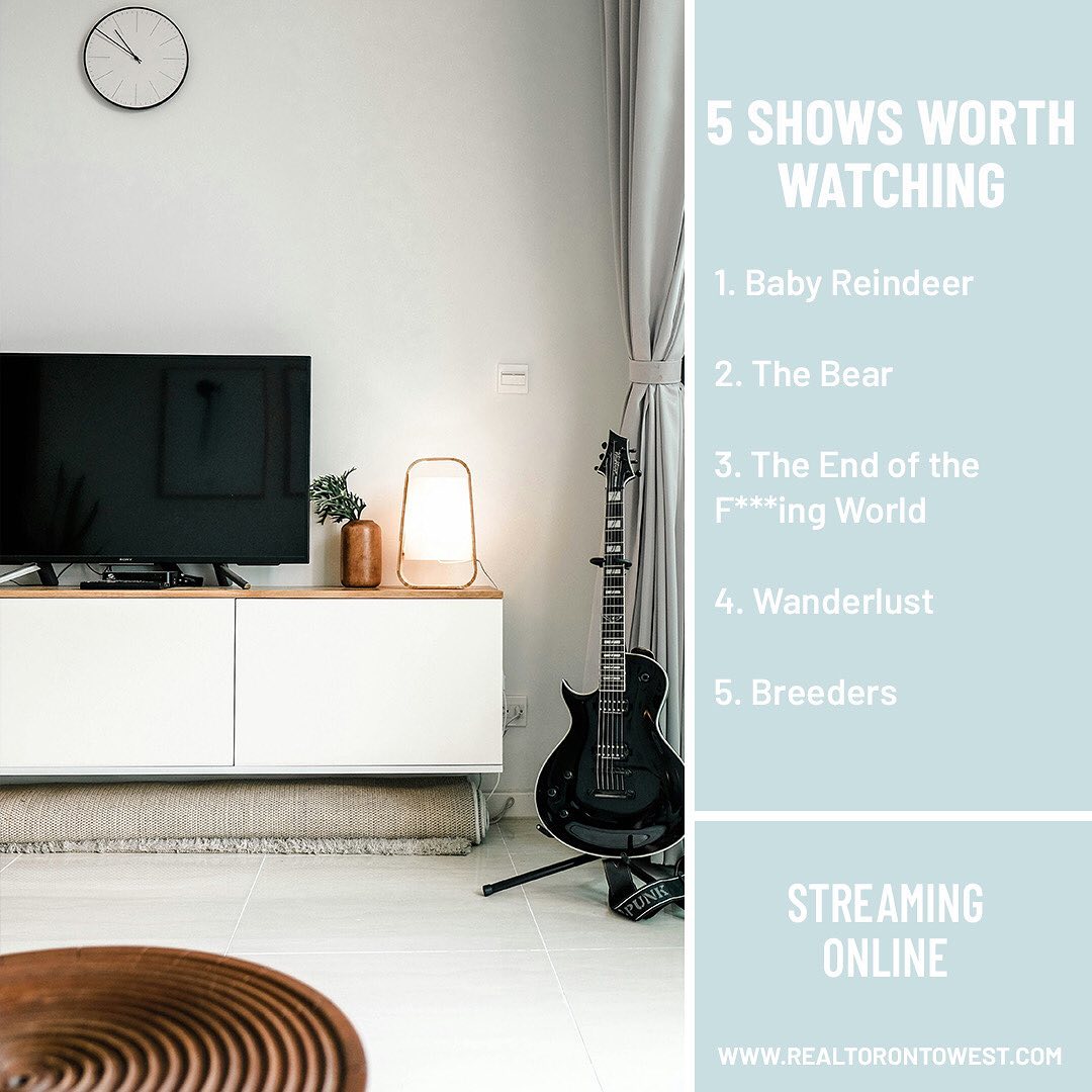 I’m looking for watchworthy show recommendations. If you have any, drop them in the comments below👇🏻Sharing my top 5 from 2024. 
.
.
.
#amazonprimevideo #babyreindeer #bingeworthy #bingewatching #britishseries #britishtv #bingewatchingnetflix #besttv #endoftheworld #netflix #netflixandchill #netflixcanada #netflixseries #netflixshows #netflixtime #netflixaddict #realtorontowest #streaming #torontolife #tvshows #tvbinge #tvstreaming #tvshows #toptv #toptvseries #thebear #uktv ukseries #wanderlust